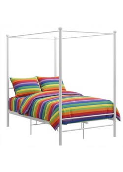 Białe podwójne łóżko z baldachimem 140x200 cm H7-R21 ze sklepu Edinos.pl w kategorii Łóżka i materace - zdjęcie 188426178