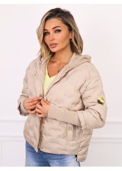 KURTKA PRZEJŚCIOWA ASYMETRYCZNA Z DZIANINOWYM KAPTUREM I ŚCIĄGACZAMI- BEŻOWA ze sklepu olika.com.pl w kategorii Kurtki damskie - zdjęcie 188432297
