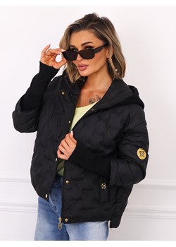 KURTKA PRZEJŚCIOWA ASYMETRYCZNA Z DZIANINOWYM KAPTUREM I ŚCIĄGACZAMI- CZARNA ze sklepu olika.com.pl w kategorii Kurtki damskie - zdjęcie 188432319