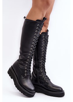 Kozaki Glany Damskie Ocieplane Przed Kolano Czarne Lliclies 7423 ze sklepu ZAZOO w kategorii Kozaki damskie - zdjęcie 188433137