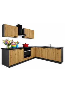 Zestaw mebli do kuchni 260 cm grafit + dąb artisan C5-D96 ze sklepu Edinos.pl w kategorii Zestawy mebli kuchennych - zdjęcie 188433216