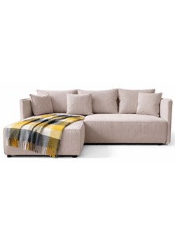 Waniliowy sztruksowy narożnik z funkcją spania E7-N53 ze sklepu Edinos.pl w kategorii Sofy i kanapy - zdjęcie 188433217