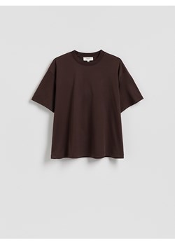 Reserved - T-shirt oversize z merceryzowanej bawełny - ciemnobrązowy ze sklepu Reserved w kategorii Bluzki damskie - zdjęcie 188436385