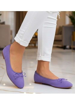 Zamszowe fioletowe baleriny damskie z kokardą /F7-2 17542 G130/ ze sklepu Pantofelek24.pl w kategorii Balerinki - zdjęcie 188445287
