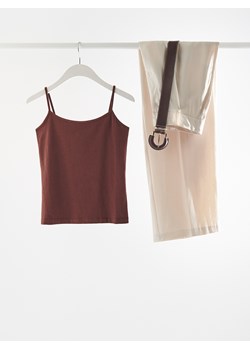 Reserved - Bawełniany top - ciemnobrązowy ze sklepu Reserved w kategorii Bluzki damskie - zdjęcie 188445966