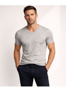 T-shirt męski kołnierzyk v-neck szary Recea ze sklepu Recea.pl w kategorii T-shirty męskie - zdjęcie 188446247