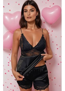 Satynowa piżama damska z koronką czarna Harmonia, Kolor czarny, Rozmiar XS, DKaren ze sklepu Intymna w kategorii Piżamy damskie - zdjęcie 188446527