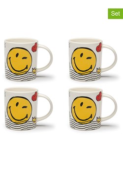 Trendy Kitchen by EXCÉLSA Kubki (4 szt.) "Smiley World" w kolorze biało-żółtym - 300 ml ze sklepu Limango Polska w kategorii Dzbanki i zaparzacze - zdjęcie 188452268