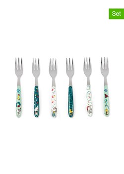 Trendy Kitchen by EXCÉLSA Widelczyki deserowe (6 szt.) w kolorze biało-zielonym - dł. 15 cm ze sklepu Limango Polska w kategorii Sztućce - zdjęcie 188452358