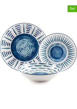 Trendy Kitchen by EXCÉLSA 18-częściowy zestaw talerzy "Mediterraneo" w kolorze biało-niebieskim ze sklepu Limango Polska w kategorii Naczynia - zdjęcie 188452855