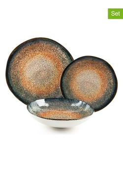 Trendy Kitchen by EXCÉLSA 12-częściowy zestaw talerzy "Efesto" w kolorze niebiesko-jasnobrązowym ze sklepu Limango Polska w kategorii Naczynia - zdjęcie 188453009