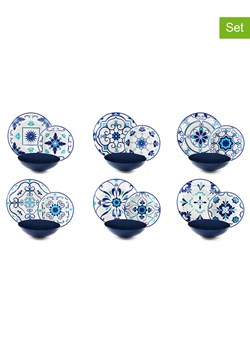 Trendy Kitchen by EXCÉLSA 18-częściowy zestaw talerzy "Vietri" w kolorze biało-niebieskim ze sklepu Limango Polska w kategorii Naczynia - zdjęcie 188453317