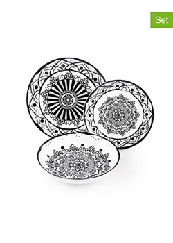 Trendy Kitchen by EXCÉLSA 18-częściowy zestaw talerzy "Boheme" w kolorze biało-czarnym ze sklepu Limango Polska w kategorii Naczynia - zdjęcie 188453465