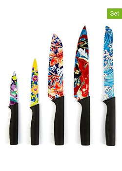 Trendy Kitchen by EXCÉLSA 5-częściowy zestaw "Kimono" w kolorze czarnym ze wzorem ze sklepu Limango Polska w kategorii Noże kuchenne - zdjęcie 188453746