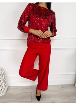 Czerwony Komplet Cekinowa Bluzka + Spodnie ze sklepu ModnaKiecka.pl w kategorii Komplety i garnitury damskie - zdjęcie 188459239