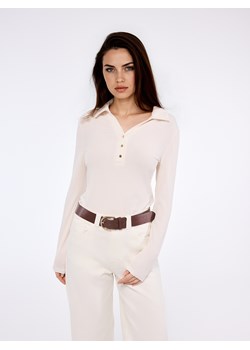 Mohito - Longsleeve z lyocellem - kremowy ze sklepu Mohito w kategorii Bluzki damskie - zdjęcie 188460407