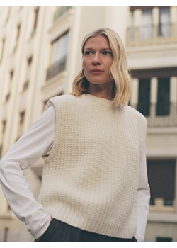 Reserved - Dzianinowa kamizelka z wełną - kremowy ze sklepu Reserved w kategorii Swetry damskie - zdjęcie 188460577