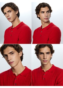 Reserved - Strukturalny sweter polo - czerwony ze sklepu Reserved w kategorii Swetry męskie - zdjęcie 188460875