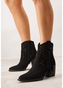 Czarne Botki Kowbojki na Stożkowym Obcasie z Ażurowym Wzorem i Eathetina ze sklepu born2be.pl w kategorii Botki - zdjęcie 188473025