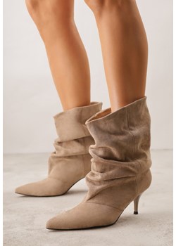 Ciemnobeżowe Botki na Szpilce z Marszczoną Cholewką Hailenia ze sklepu born2be.pl w kategorii Botki - zdjęcie 188473079