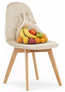 Beżowe pikowane krzesło drewniane welurowe kontenerek W0-D18 ze sklepu Edinos.pl w kategorii Krzesła - zdjęcie 188473327