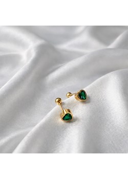 Kolczyki złote damskie wkrętki zielone serduszka ze stali chirurgicznej ze sklepu otien.com w kategorii Kolczyki - zdjęcie 188477378
