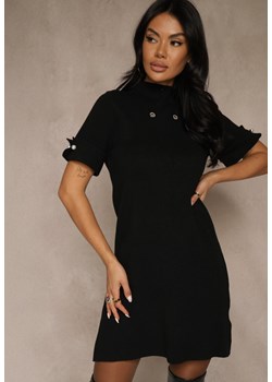 Czarna Sukienka Sweterkowa o Trapezowym Kroju z Perełkami Liatusea ze sklepu renee.pl w kategorii Sukienki - zdjęcie 188481238