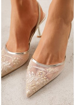 Złote Transparentne Sandały na Szpilce Ozdobione Koronką  Thetune ze sklepu renee.pl w kategorii Czółenka - zdjęcie 188481356