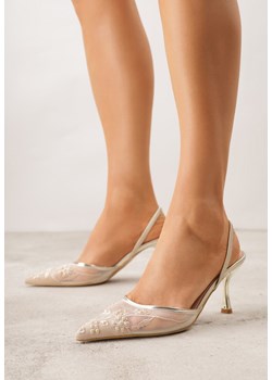 Złote Sandały na Szpilce z Koronką Caskstar ze sklepu born2be.pl w kategorii Czółenka - zdjęcie 188481676