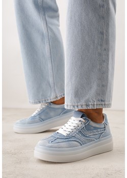 Niebieskie Sneakersy na Grubej Podeszwie Ozdobione Denimem Eriphithea ze sklepu born2be.pl w kategorii Buty sportowe damskie - zdjęcie 188481709
