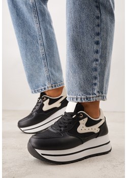 Czarne Sneakersy na Grubej Podeszwie z Perforacją i Tweedowymi Wstawkami Idaphyphe ze sklepu born2be.pl w kategorii Buty sportowe damskie - zdjęcie 188481718