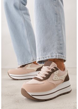 Różowe Sneakersy na Grubej Podeszwie z Perforacją i Tweedowymi Wstawkami Idaphyphe ze sklepu born2be.pl w kategorii Buty sportowe damskie - zdjęcie 188481736