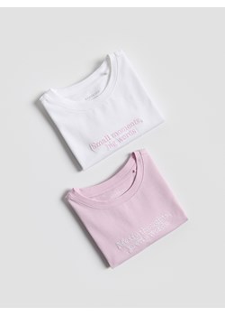 Reserved - Bawełniany t-shirt z haftem 2 pack - wielobarwny ze sklepu Reserved w kategorii Bluzki dziewczęce - zdjęcie 188482026