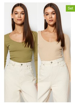 trendyol Koszulki (2 szt.) w kolorze beżowym i oliwkowym ze sklepu Limango Polska w kategorii Bluzki damskie - zdjęcie 188491938