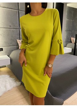 Limonkowa Klasyczna Sukienka z Rozszerzanym Rękawem ze sklepu ModnaKiecka.pl w kategorii Sukienki - zdjęcie 188500885