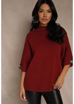 Bordowy Sweter z Cyrkoniami przy Rękawach Corentusa ze sklepu renee.pl w kategorii Swetry damskie - zdjęcie 188502055