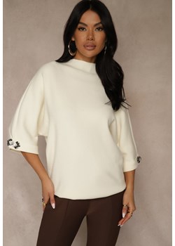 Jasnobeżowy Sweter z Cyrkoniami przy Rękawach Corentusa ze sklepu renee.pl w kategorii Swetry damskie - zdjęcie 188502065