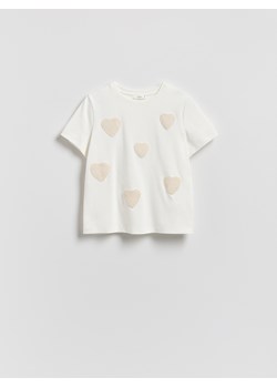 Reserved - T-shirt z haftowaną aplikacją - złamana biel ze sklepu Reserved w kategorii Bluzki damskie - zdjęcie 188502395