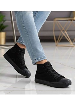 Klasyczne czarne trampki damskie z wysoką cholewką /H2 16707 G9-84/ ze sklepu Pantofelek24.pl w kategorii Trampki damskie - zdjęcie 188502756