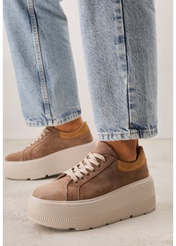 Brązowe Zamszowe Sneakersy na Grubej Podeszwie Latella ze sklepu born2be.pl w kategorii Buty sportowe damskie - zdjęcie 188502939