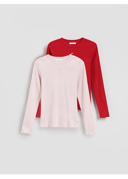 Reserved - Bawełniany longsleeve 2 pack - czerwony ze sklepu Reserved w kategorii Piżamy damskie - zdjęcie 188504547