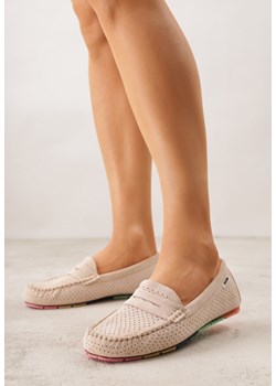 Beżowe Ażurowe Mokasyny ze Skórzaną Wkładką Ozdobione Przeszyciami Sylilise ze sklepu born2be.pl w kategorii Mokasyny damskie - zdjęcie 188504945