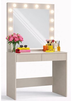 Kaszmirowa toaletka LED z ryflowanymi szufladami D0-R51 ze sklepu Edinos.pl w kategorii Toaletki - zdjęcie 188505128