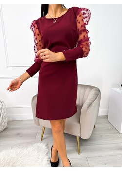 Bordowa Sukienka z Ozdobnym Rękawem ze sklepu ModnaKiecka.pl w kategorii Sukienki - zdjęcie 188512408