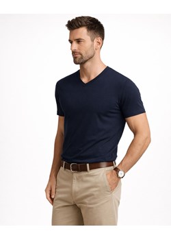 T-shirt męski kołnierzyk v-neck granatowy Recea ze sklepu Recea.pl w kategorii T-shirty męskie - zdjęcie 188512478