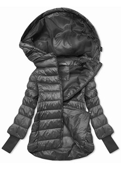 Krótka kurtka damska z dzianinowymi ściągaczami grafitowa (P22/P3-6636/P3-6023-27) ze sklepu goodlookin.pl w kategorii Kurtki damskie - zdjęcie 188528319