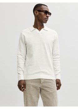 Jack & Jones Męski sweter z dzianiny - JPRbluriley Mężczyźni Bawełna (100%) biały jednolity ze sklepu vangraaf w kategorii Swetry męskie - zdjęcie 188531835