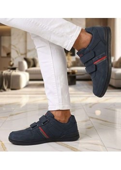 Granatowe męskie buty sportowe na rzepy /A3-2 18679 T484/ ze sklepu Pantofelek24.pl w kategorii Buty sportowe męskie - zdjęcie 188532139
