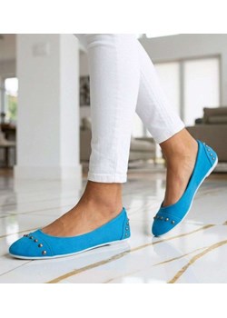 Materiałowe niebieskie baleriny jak tenisówki /D7-1  14388 T046/ ze sklepu Pantofelek24.pl w kategorii Balerinki - zdjęcie 188532376