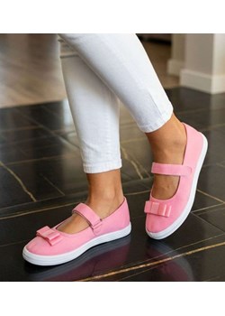 Różowe materiałowe baleriny na rzep /F9-2 18683 T122/ ze sklepu Pantofelek24.pl w kategorii Balerinki dziecięce - zdjęcie 188532536